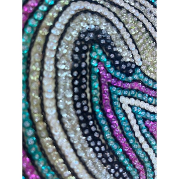 Huge Handmade Beaded Rooster Chicken Sequins 23" Tall Applique  Sparkle Colorful - Picture 8 of 9